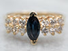 Yellow Gold Marquise Cut Sapphire Ring with Diamond Accents