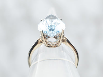 White Gold Pear Cut Blue Topaz Solitaire Ring