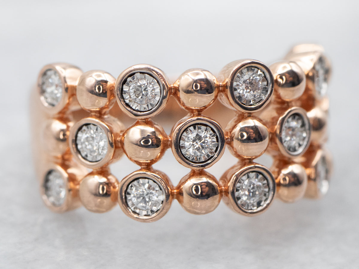 Rose Gold Three Row Diamond Band