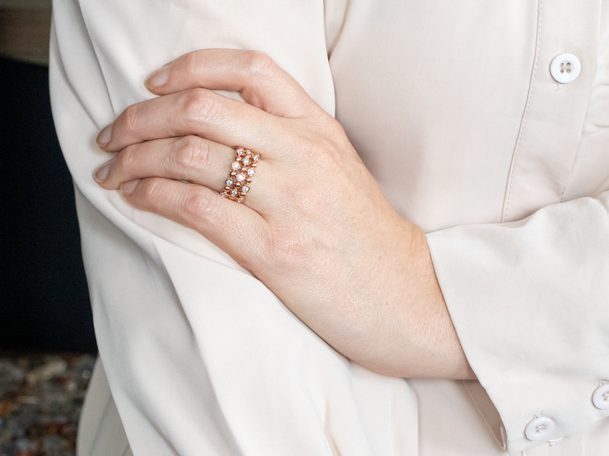 Rose Gold Three Row Diamond Band