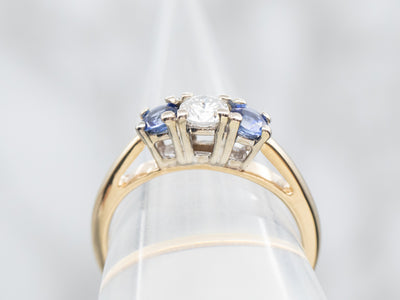 Two Tone Diamond and Sapphire Engagement Ring