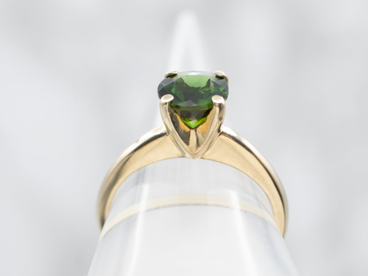 Yellow Gold Green Tourmaline Solitaire Ring