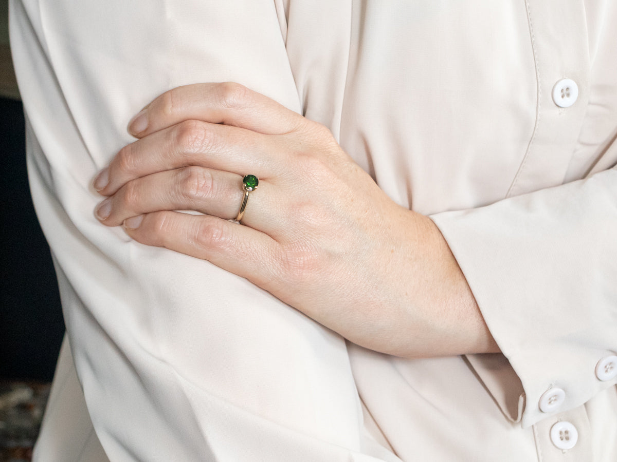 Yellow Gold Green Tourmaline Solitaire Ring