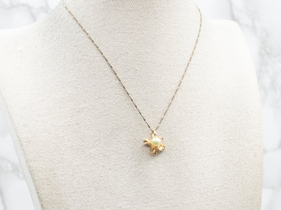 Yellow Gold Yellow Saltwater Pearl Pendant with Leaf Accents