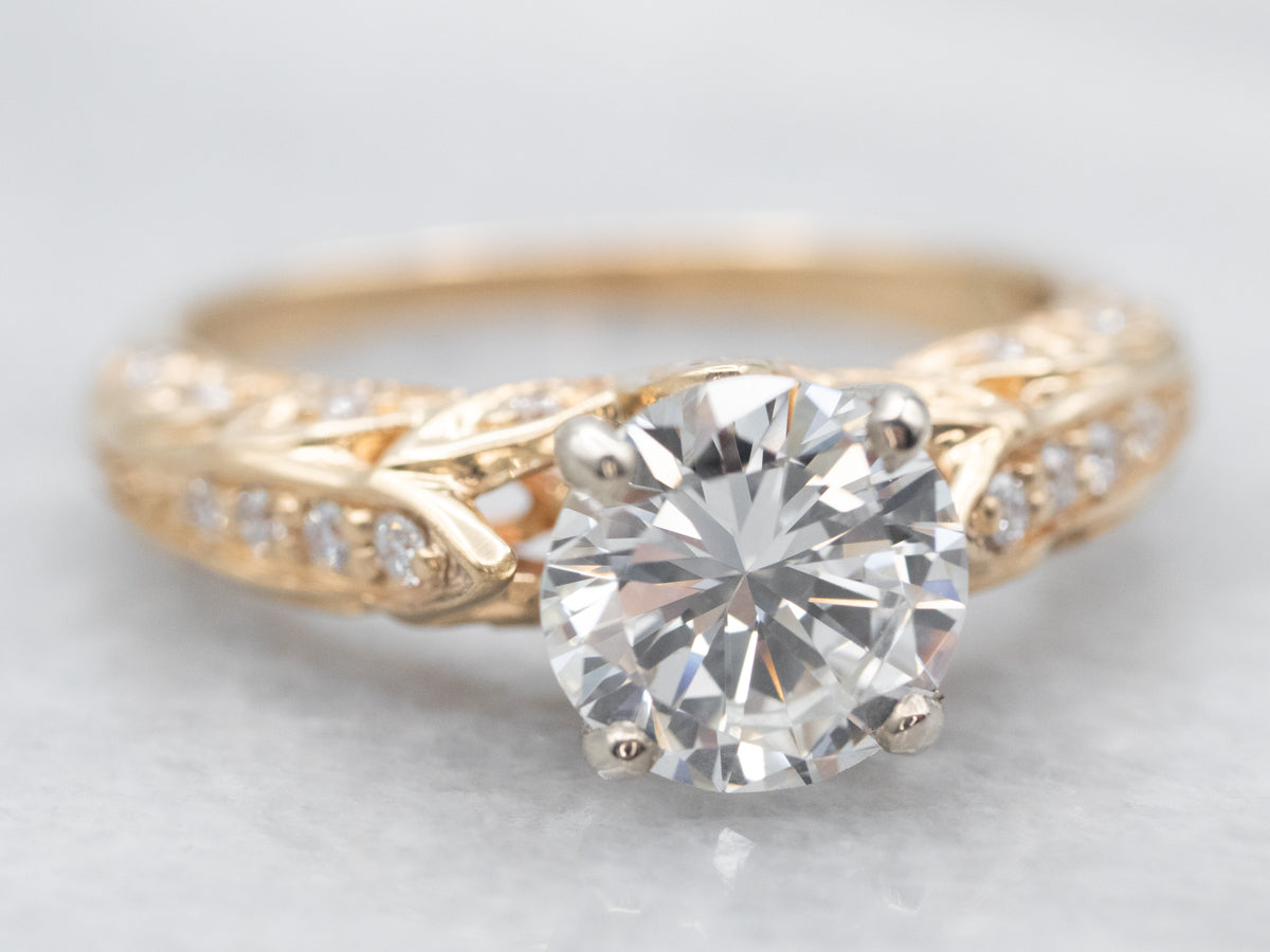 Two Tone Diamond Engagement Ring with Diamond Accents