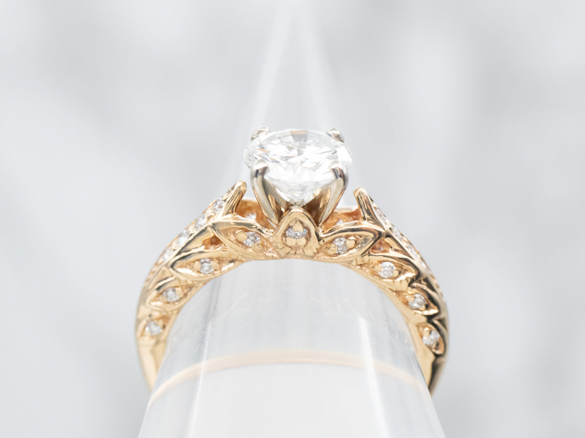 Two Tone Diamond Engagement Ring with Diamond Accents