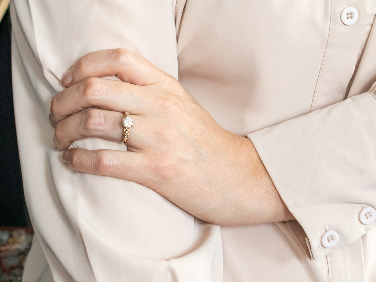 Two Tone Diamond Engagement Ring with Diamond Accents