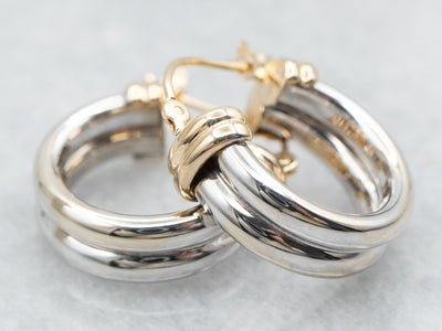 Two Tone Yellow and White Gold Hoop Earrings