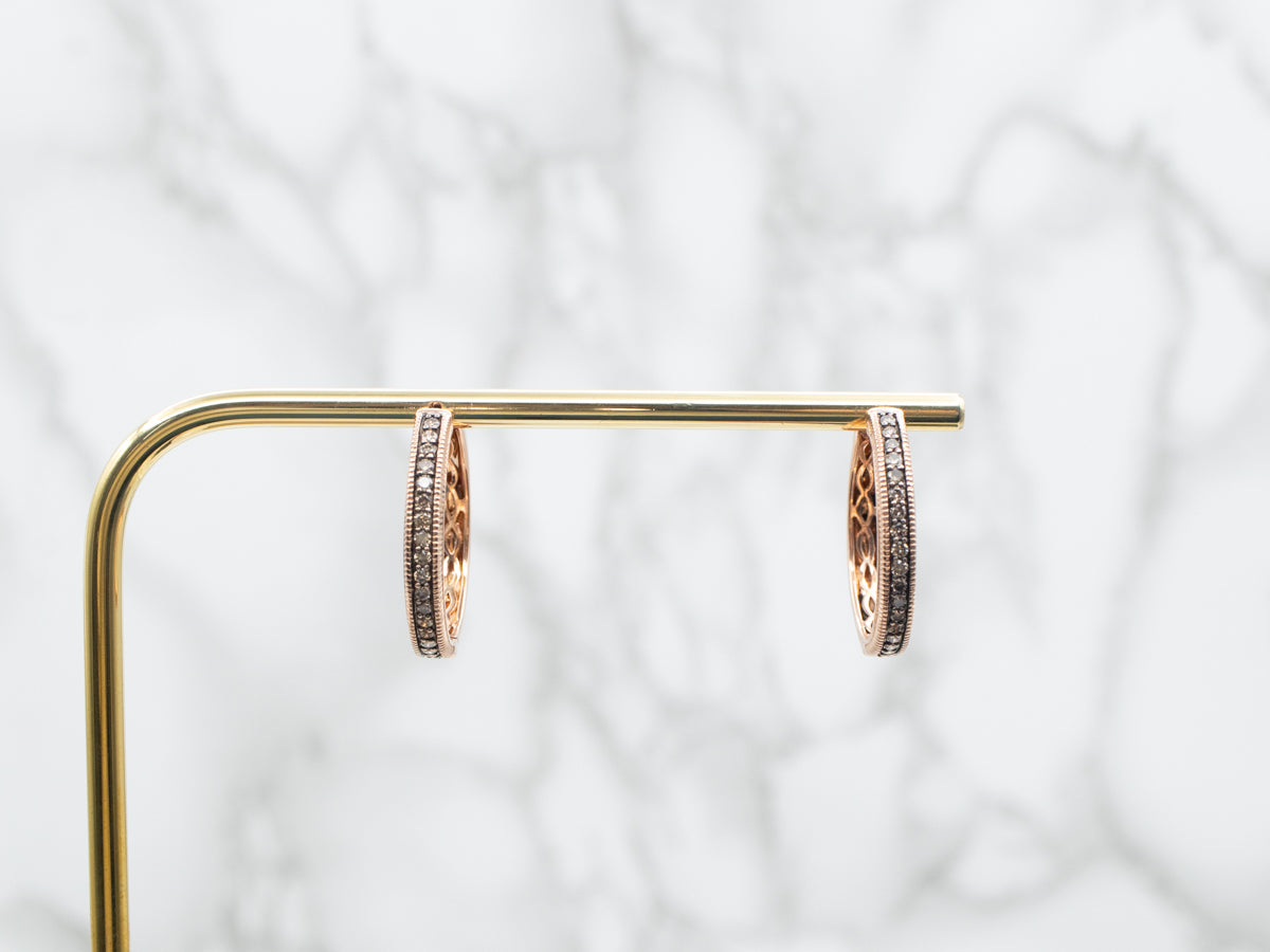 Rose Gold Levian Chocolate Diamond Hinged Hoop Earrings