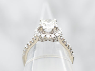 Modern White Gold Diamond Engagement Ring with Diamond Halo