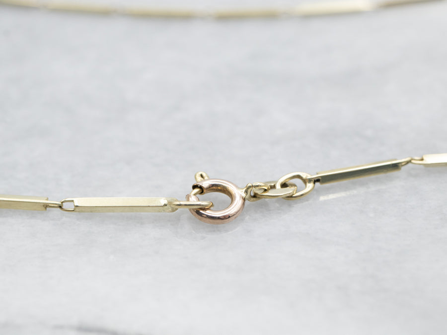 Yellow Gold Bar Link Necklace with Spring Ring Clasp