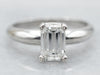 Modern Platinum Emerald Cut Diamond Solitaire Engagement Ring