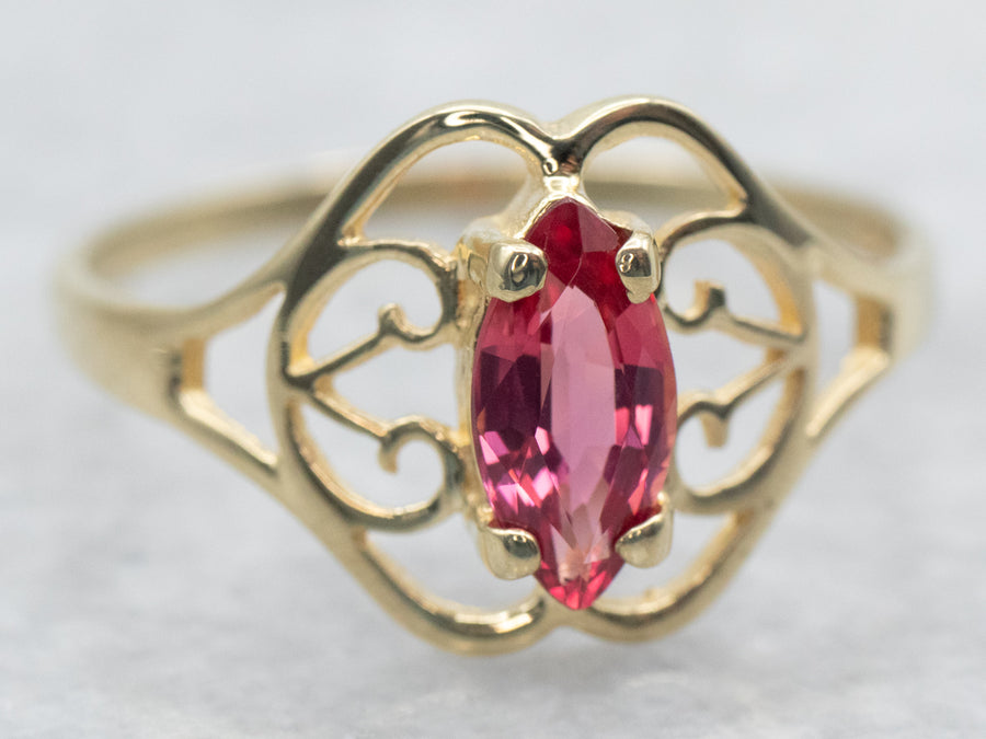 Yellow Gold Marquise Cut Pink Sapphire Solitaire Ring