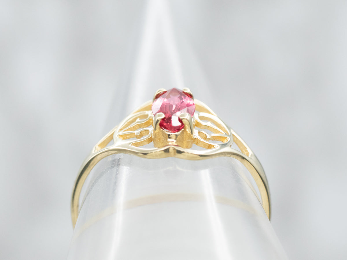 Yellow Gold Marquise Cut Pink Sapphire Solitaire Ring