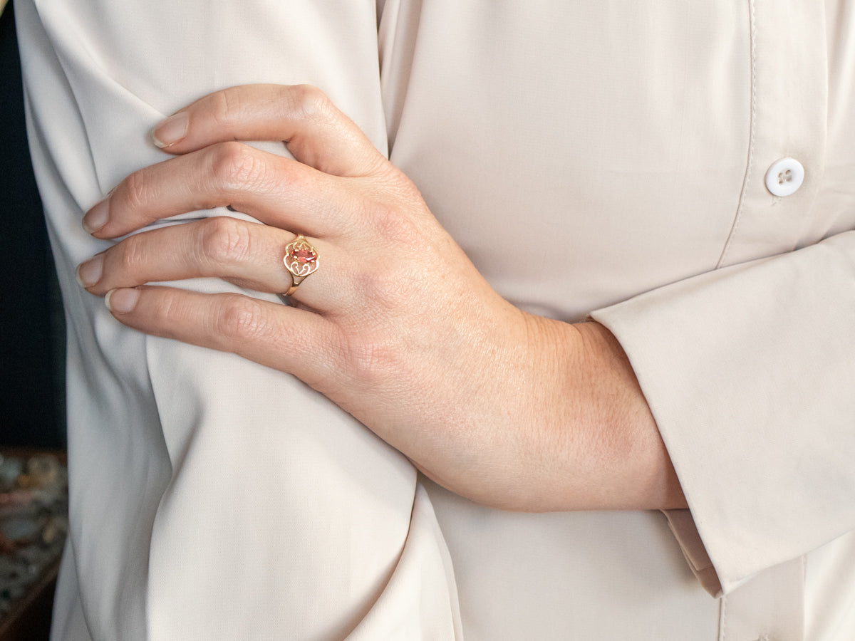 Yellow Gold Marquise Cut Pink Sapphire Solitaire Ring