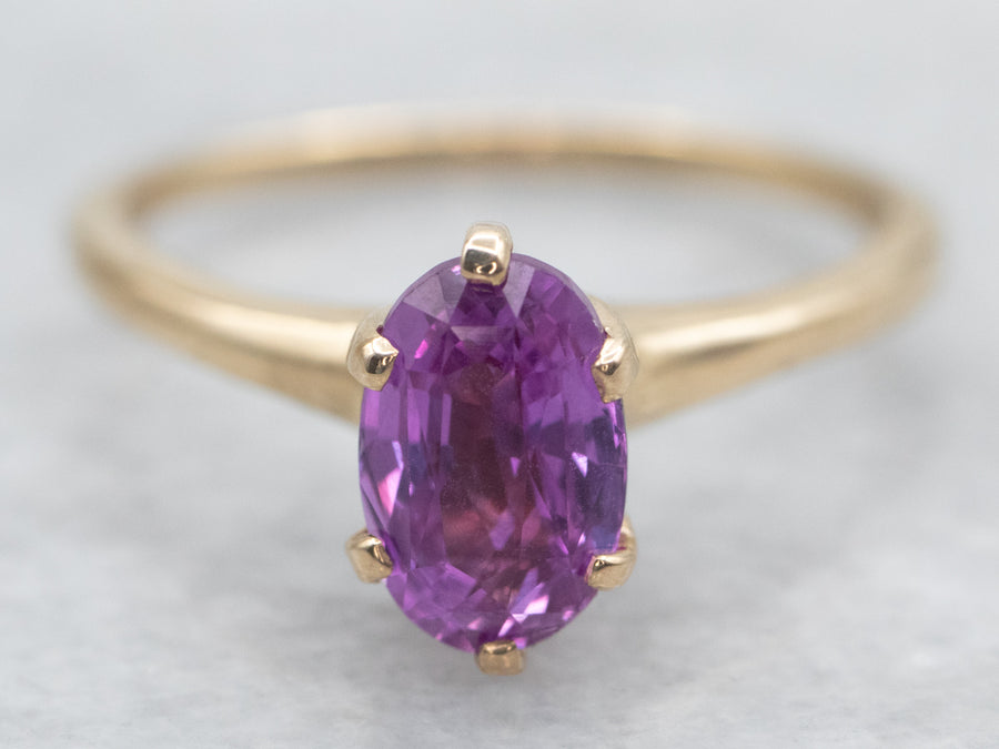 Yellow Gold Oval Cut Pink Sapphire Solitaire Ring