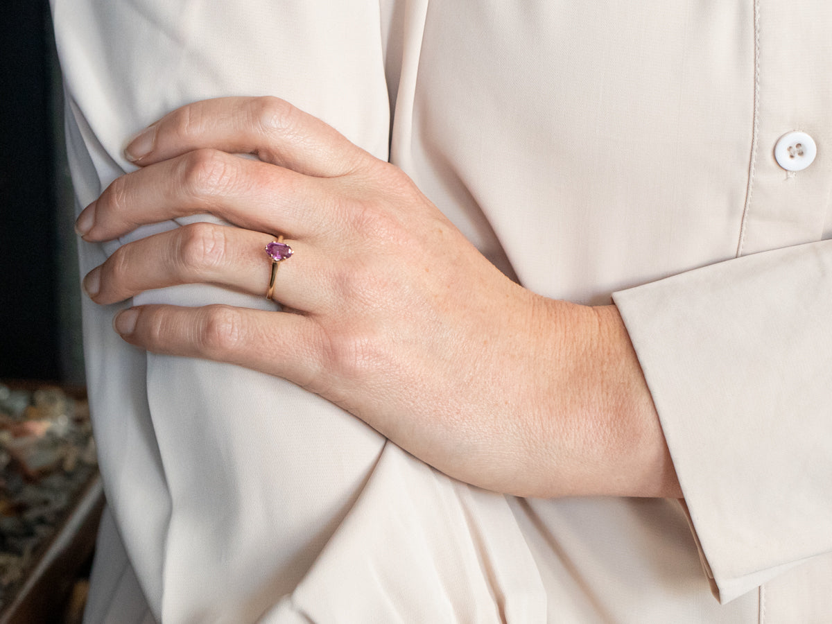 Yellow Gold Oval Cut Pink Sapphire Solitaire Ring