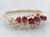 Yellow Gold Diamond and Ruby Two Row Bypass Ring
