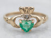 Yellow Gold Emerald and Diamond Claddagh Ring