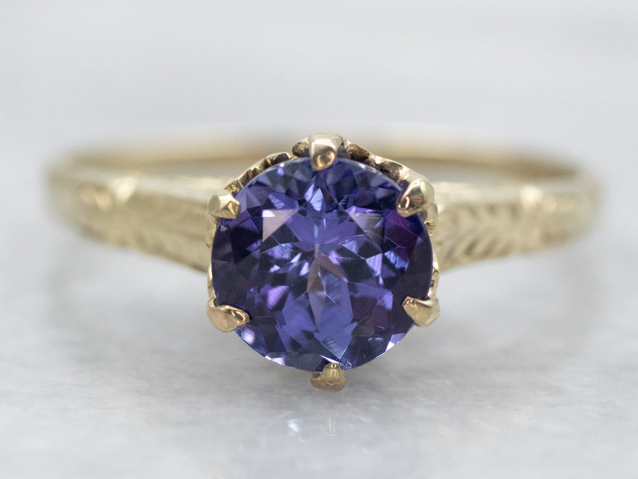 Yellow Gold Round Cut Tanzanite Solitaire Ring