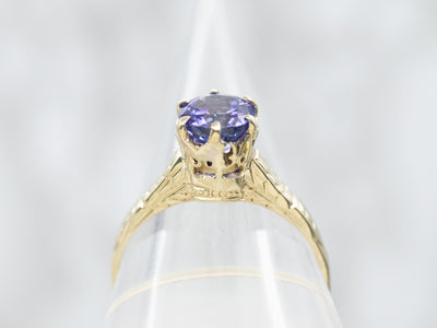 Yellow Gold Round Cut Tanzanite Solitaire Ring