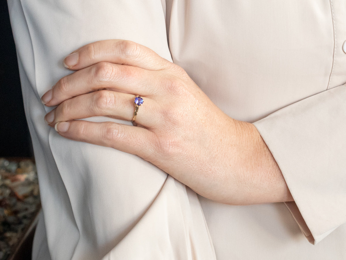 Yellow Gold Round Cut Tanzanite Solitaire Ring