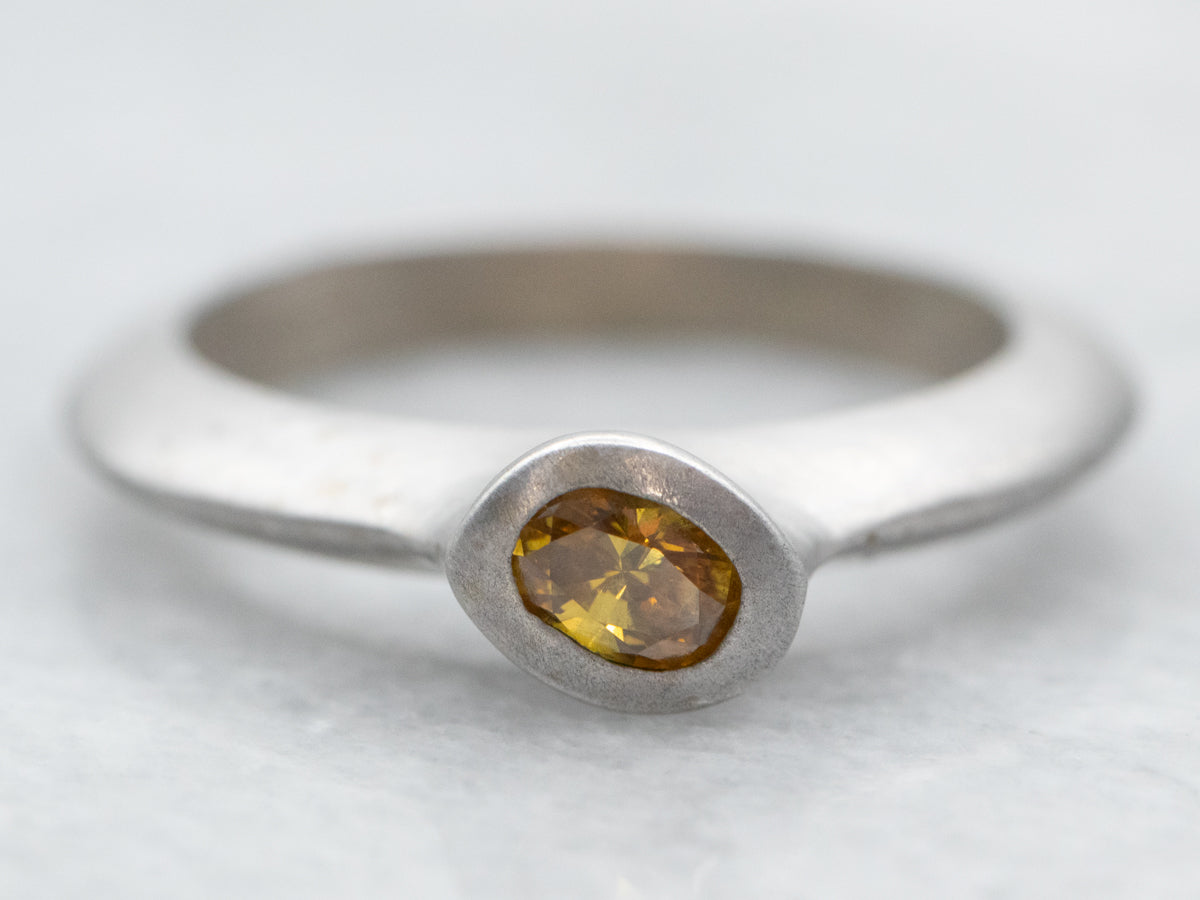 Matte White Gold Bezel Set Oval Cut Yellow Sapphire Solitaire Ring
