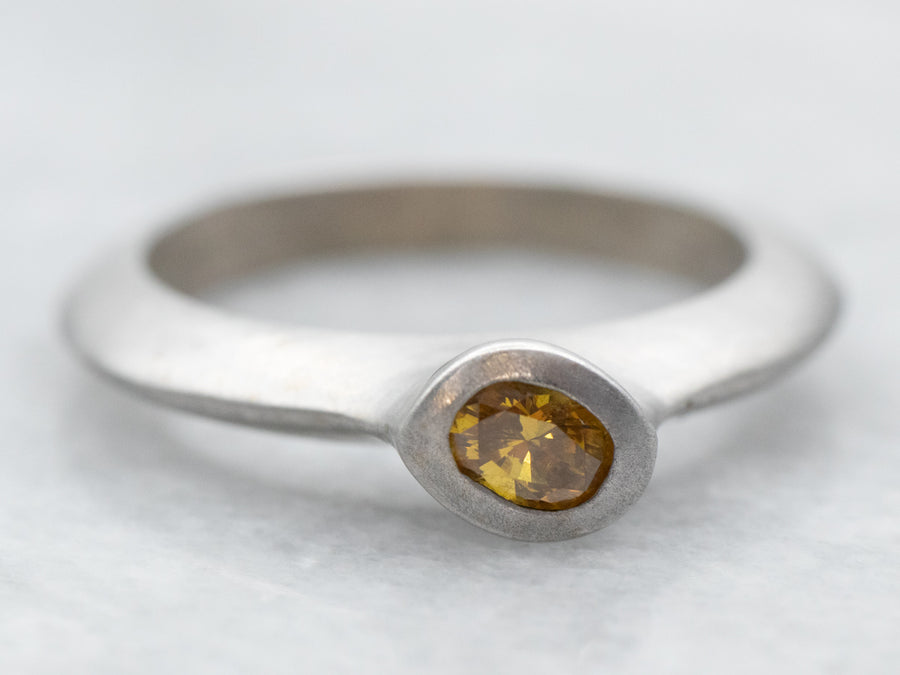 Matte White Gold Bezel Set Oval Cut Yellow Sapphire Solitaire Ring