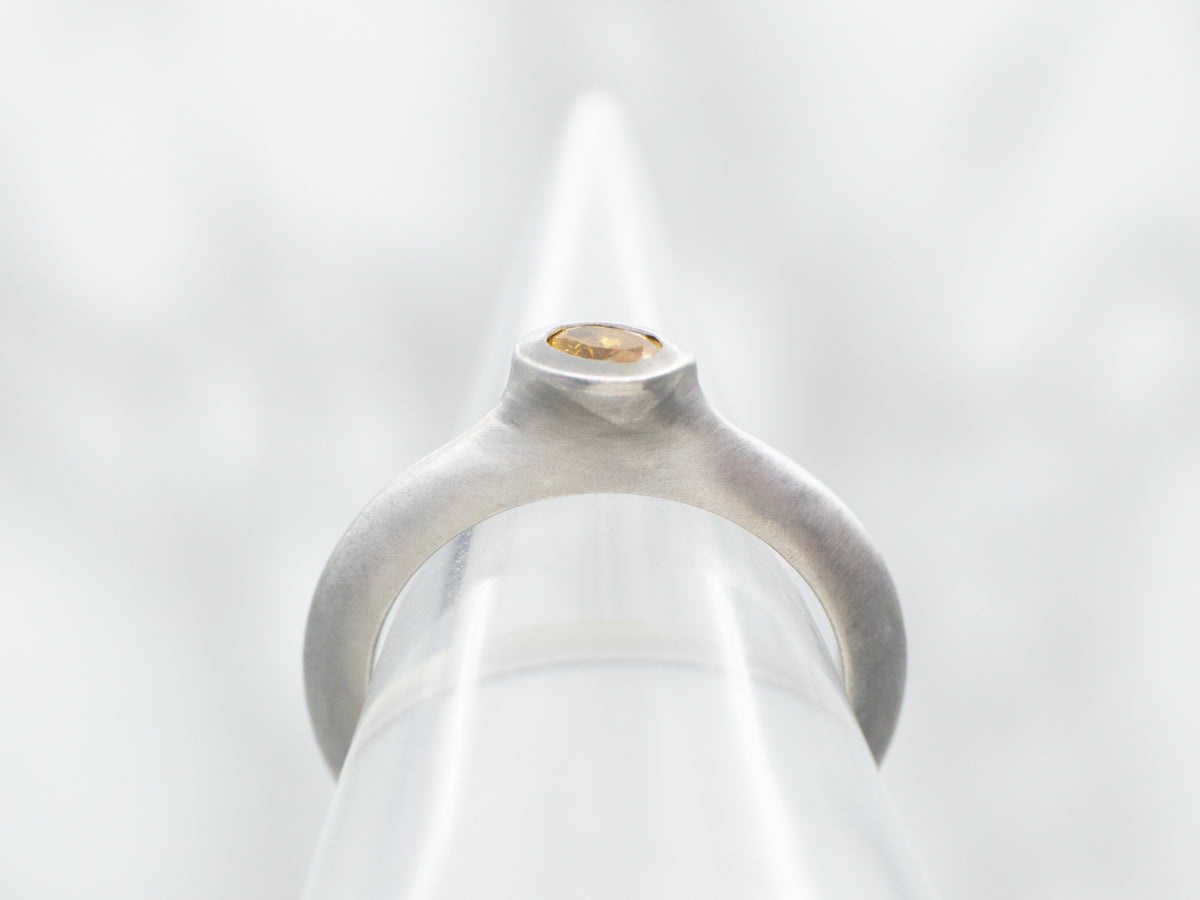 Matte White Gold Bezel Set Oval Cut Yellow Sapphire Solitaire Ring