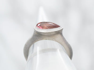 Matte White Gold East West Bezel Set Pear Cut Pink Tourmaline Solitaire Ring