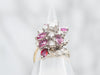 Two Tone Round Cut Diamond and Marquise Cut Ruby Cluster Bypass Ring