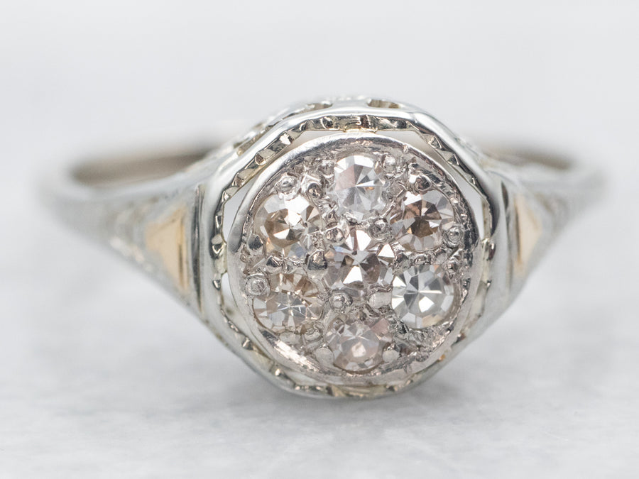White Gold Diamond Cluster Engagement Ring