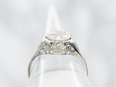 White Gold Diamond Cluster Engagement Ring