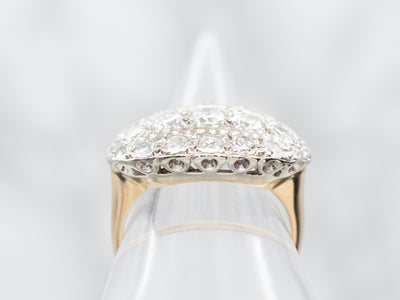 Two Tone European and Single Cut Diamond East West Cluster Ring