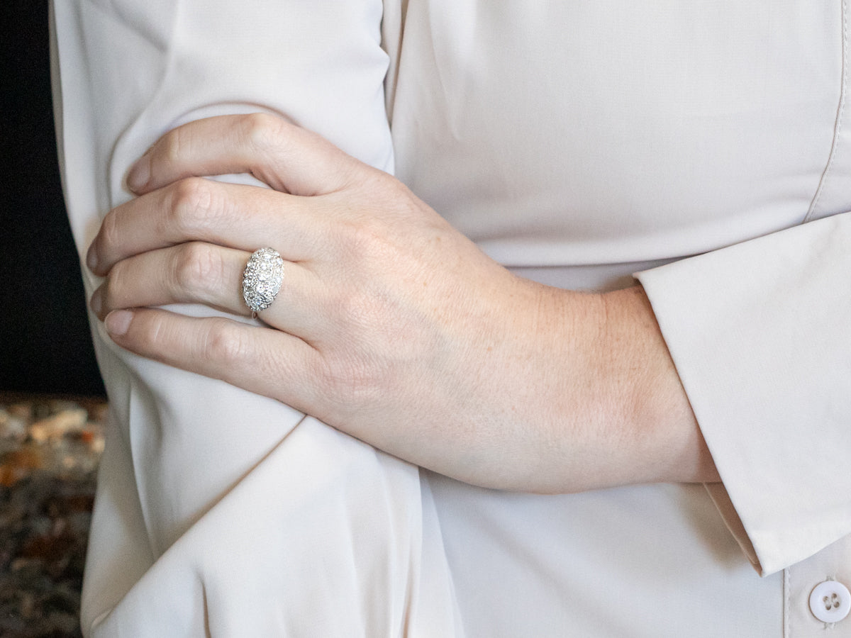 Two Tone European and Single Cut Diamond East West Cluster Ring