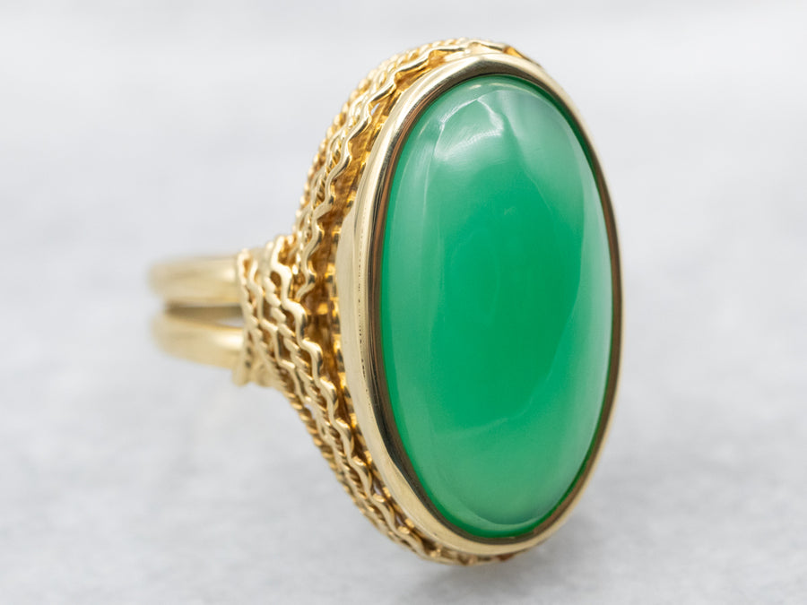 Yellow Gold Oval Cut Green Onyx Solitaire Ring