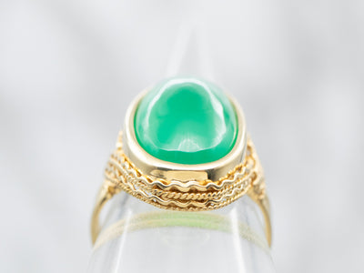 Yellow Gold Oval Cut Green Onyx Solitaire Ring