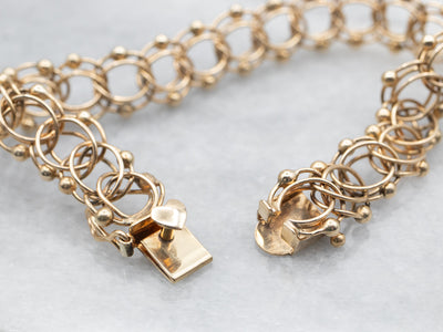 Yellow Gold Double Curb Bracelet with Ball Accents