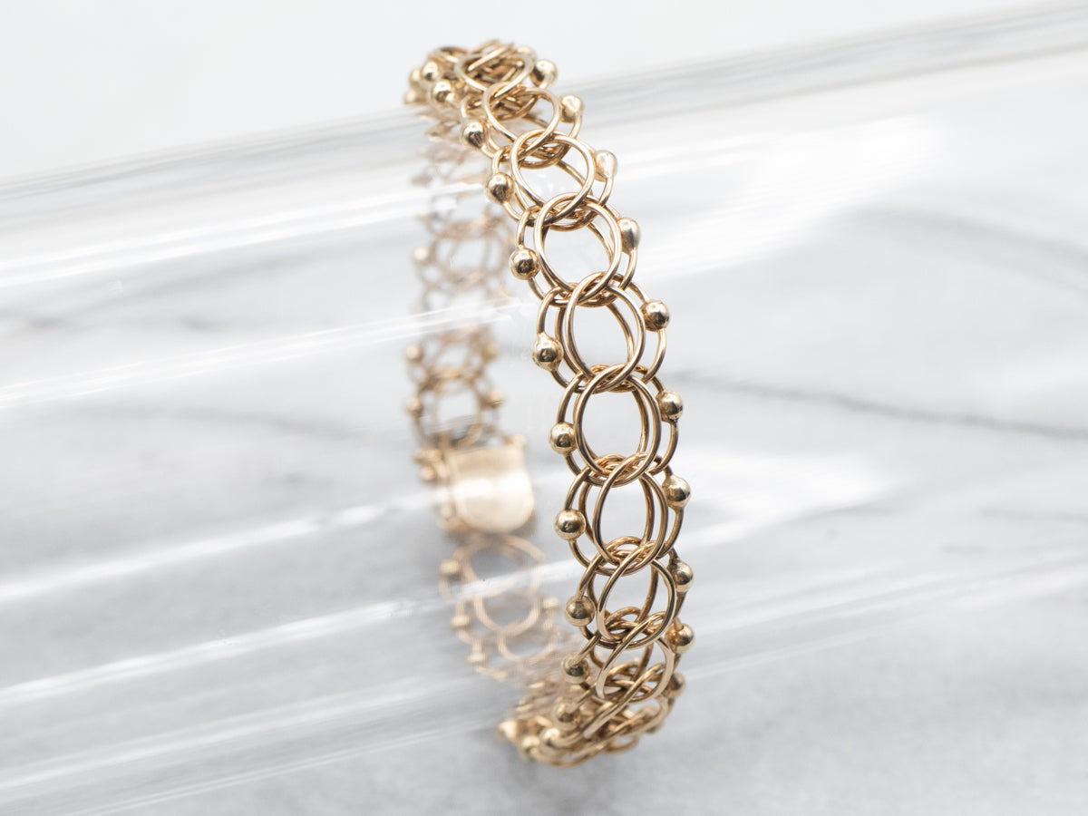 Yellow Gold Double Curb Bracelet with Ball Accents