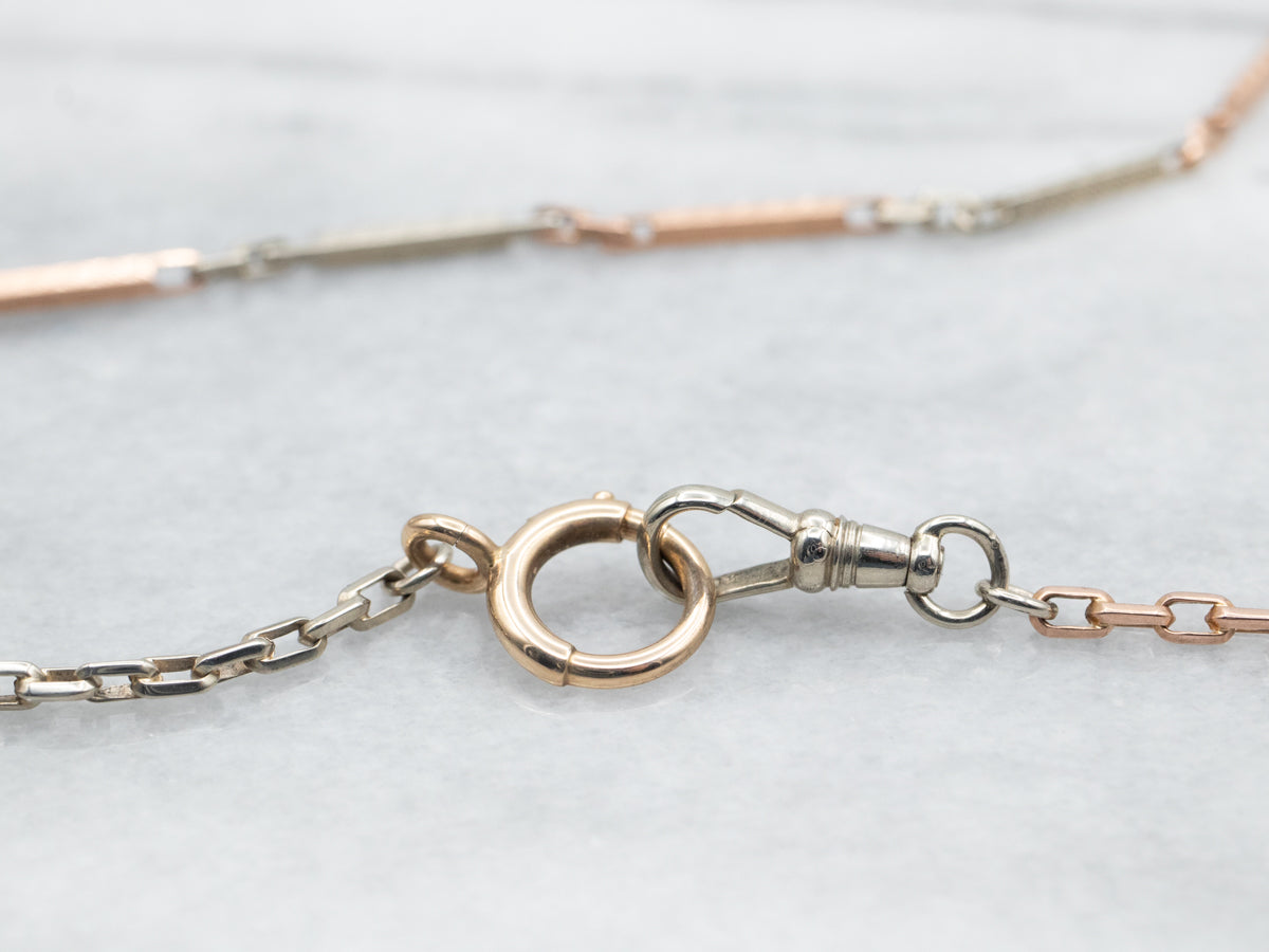 Tri Color Bar Link Chain with Dog Clip and Spring Ring Clasp