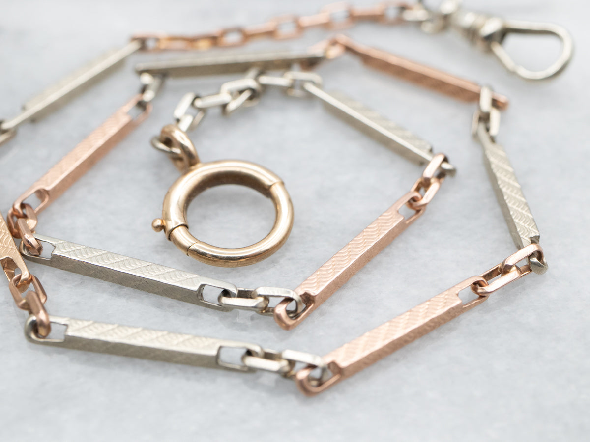 Tri Color Bar Link Chain with Dog Clip and Spring Ring Clasp