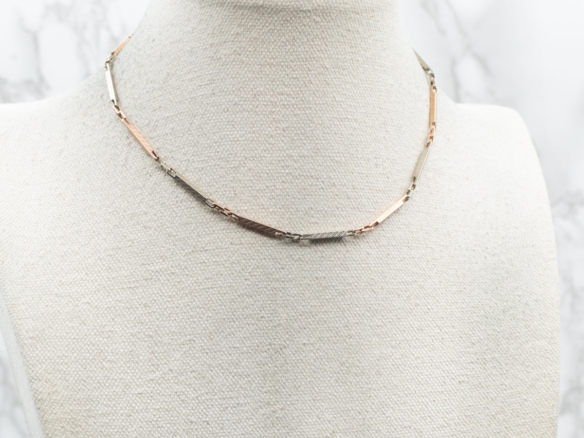 Tri Color Bar Link Chain with Dog Clip and Spring Ring Clasp