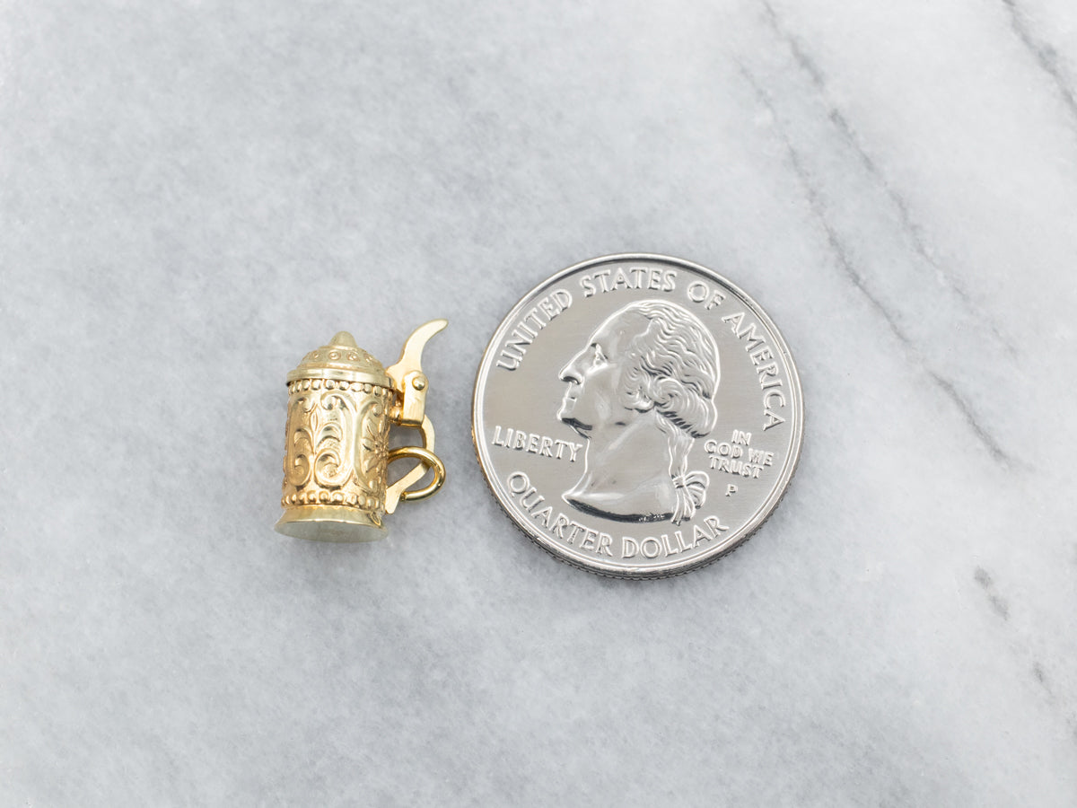 Yellow Gold Beer Stein Charm with Opening Lid