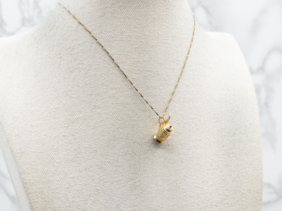 Yellow Gold Beer Stein Charm with Opening Lid