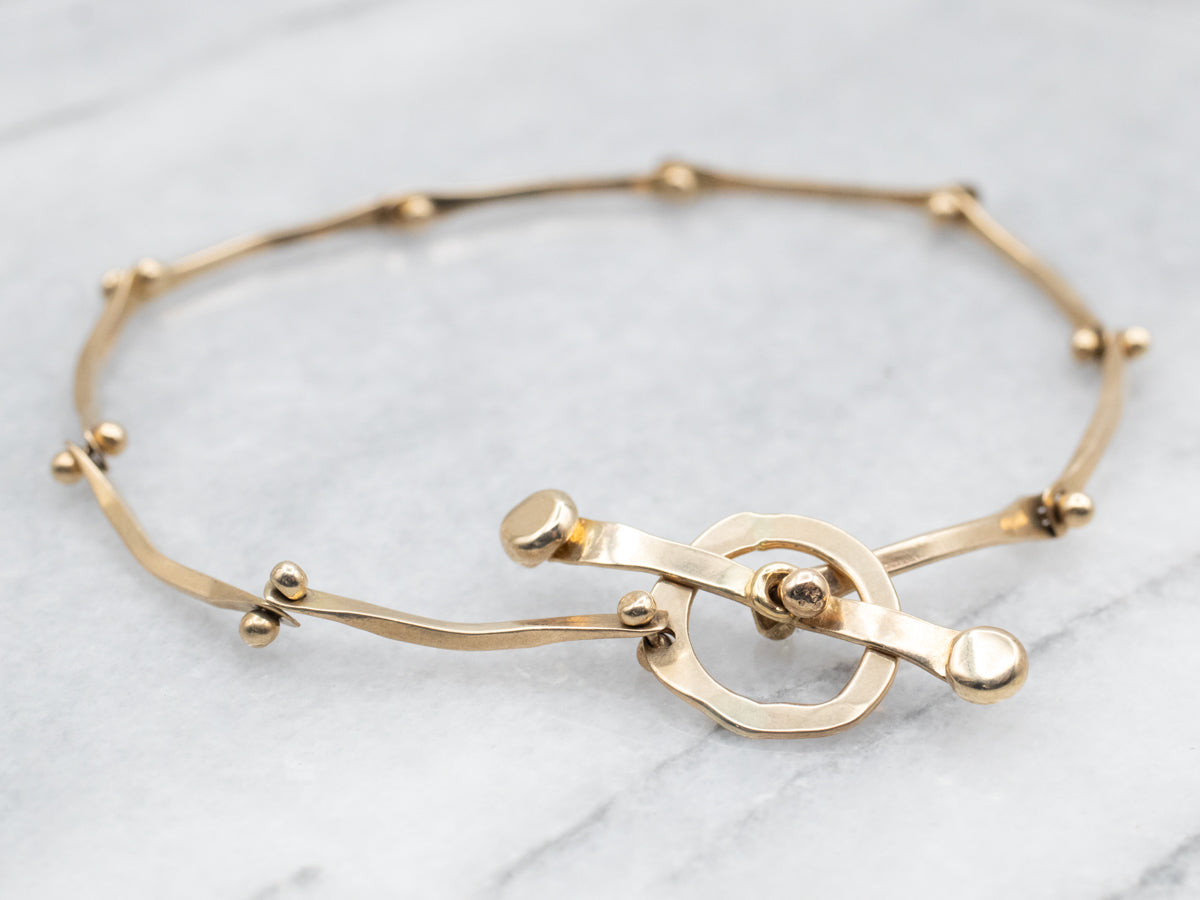 Yellow Gold Handmade by Sonya Arched Bar Link Bracelet with Toggle Clasp