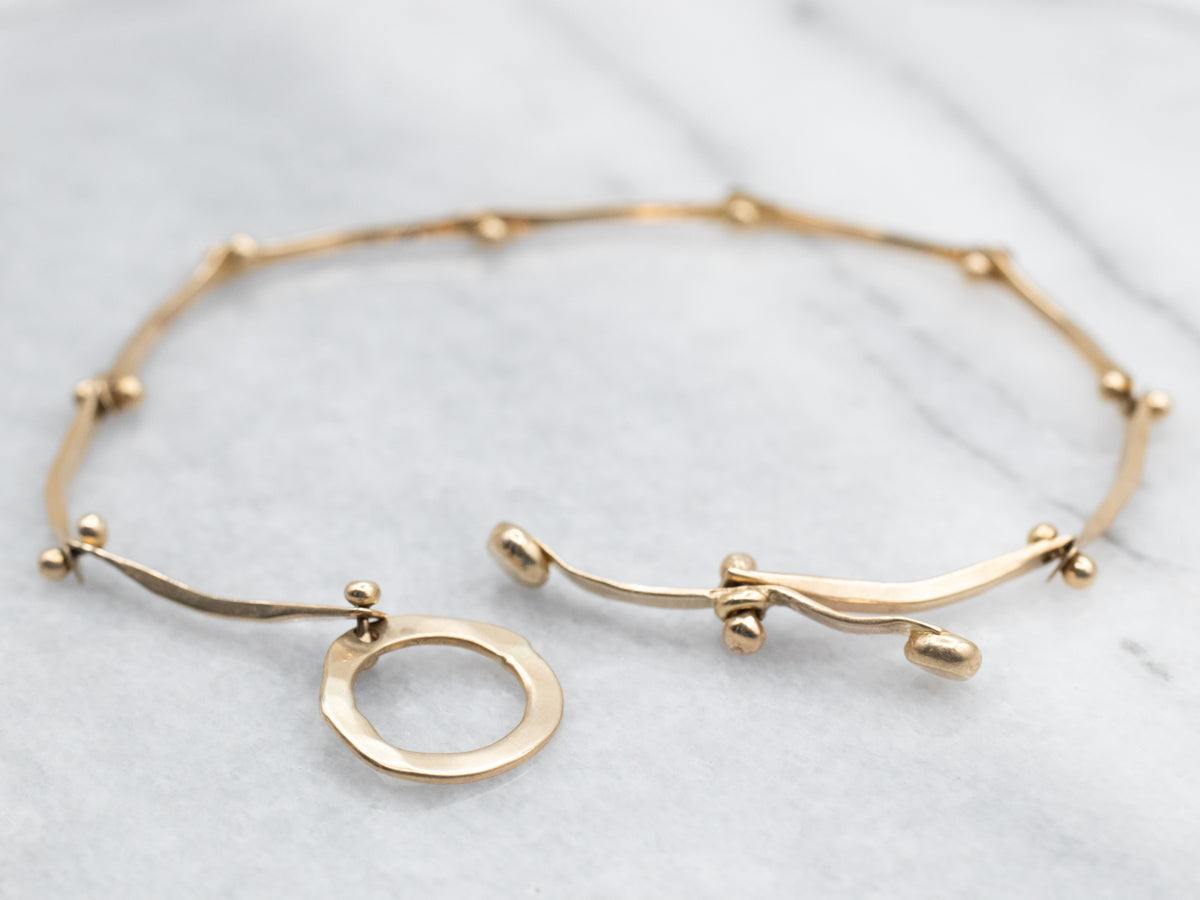 Yellow Gold Handmade by Sonya Arched Bar Link Bracelet with Toggle Clasp