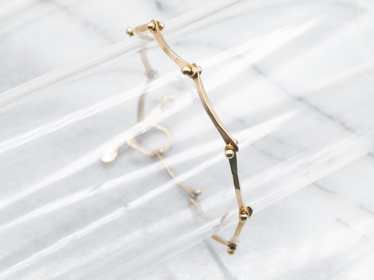 Yellow Gold Handmade by Sonya Arched Bar Link Bracelet with Toggle Clasp