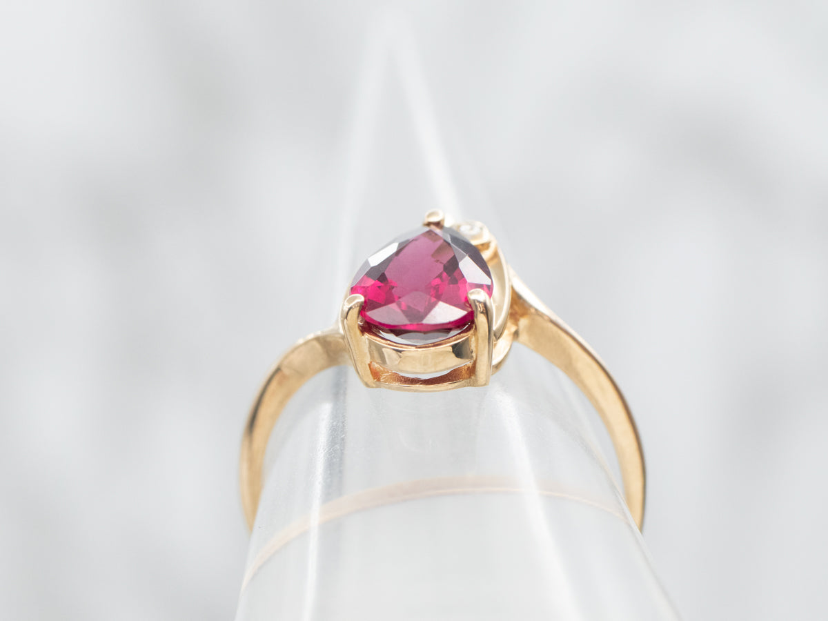 Yellow Gold Pear Cut Pink Tourmaline Bypass Ring with Diamond Accent