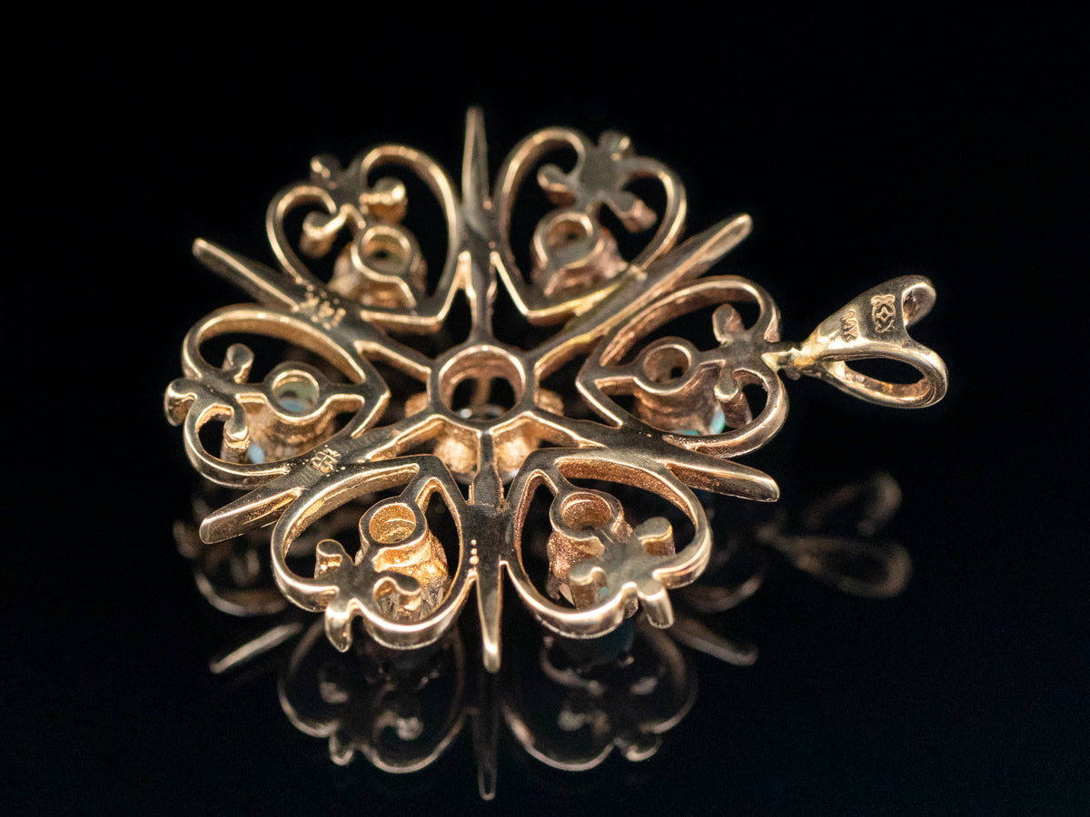 Yellow Gold European Cut Diamond and Opal Pendant