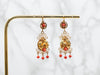 Yellow and Green Gold Red Coral Botanical Drop Earrings